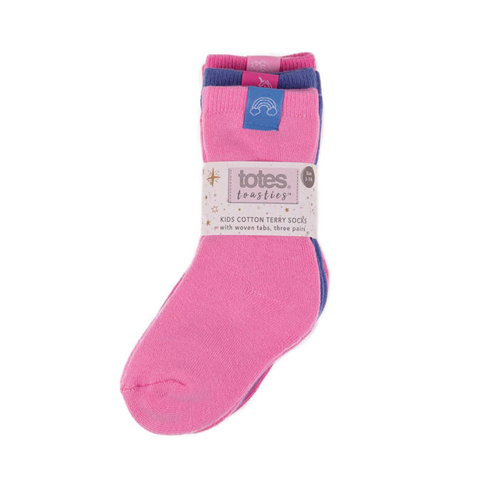 totes Girls Triple Pack Cotton Terry Socks Multi Extra Image 1